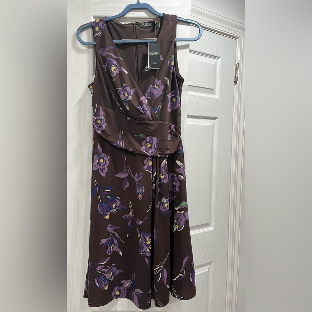 Ralph Lauren Floral Surplice Jersey Sleeveless Dress